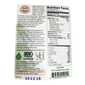 Whole Lightly Toasted Hemps Seeds (Nutrition Label)