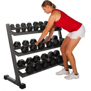 XMark Fitness Deluxe Three Tier Dumbbell Rack with Easy Reach Tilted Shelves [XM-4439]